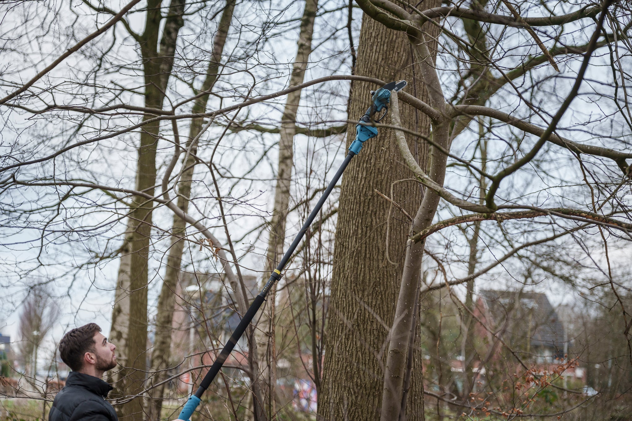 Trimmex® Mini chargeur de batterie + télescopique Snoeisteel - Comprend un chargeur de batterie et deux batteries puissantes (2x4,0 Ah)