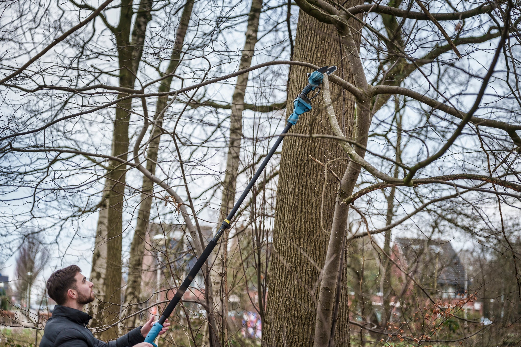 Trimmex® Mini chargeur de batterie + télescopique Snoeisteel - Comprend un chargeur de batterie et deux batteries puissantes (2x4,0 Ah)