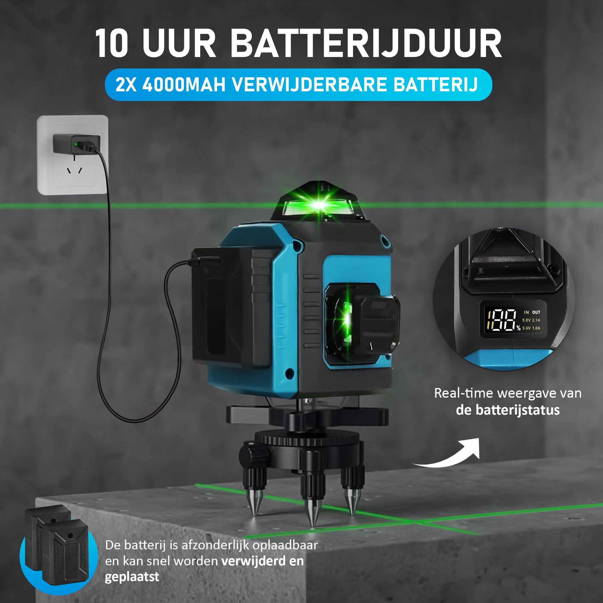 Chargeur de batterie électrique Trimmex® - Chargeur de batterie inclus et deux batteries puissantes (2,0 Ah)