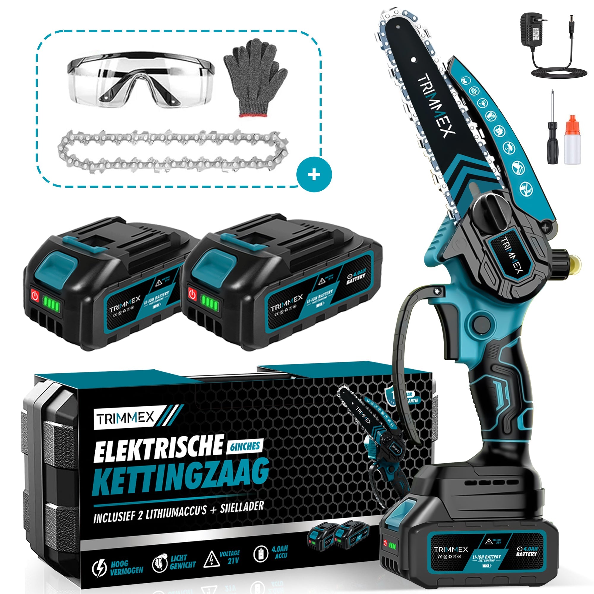 MINI TRONÇONNEUSE TRIMMEX® – CHARGEUR ET 2 BATTERIES PUISSANTES INCLUS (2 x 4,0 Ah)