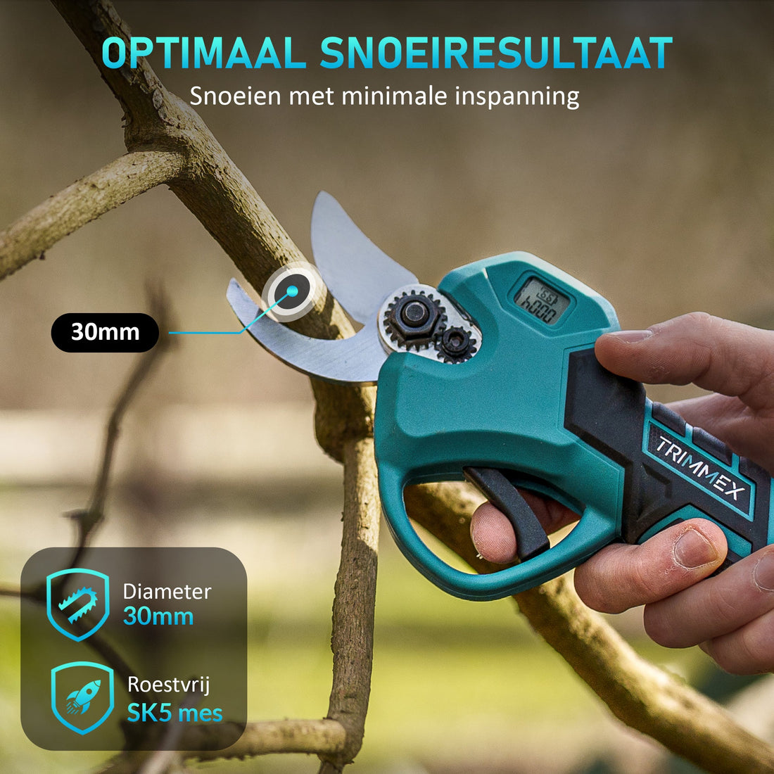 Trimmex® Elektrische Snoeischaar + Telescopische steel - Inclusief Opbergkoffer et Twee Krachtige Batterijen (2.0Ah)