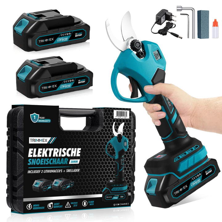 Chargeur de batterie électrique Trimmex® - Chargeur de batterie inclus et deux batteries puissantes (2,0 Ah)