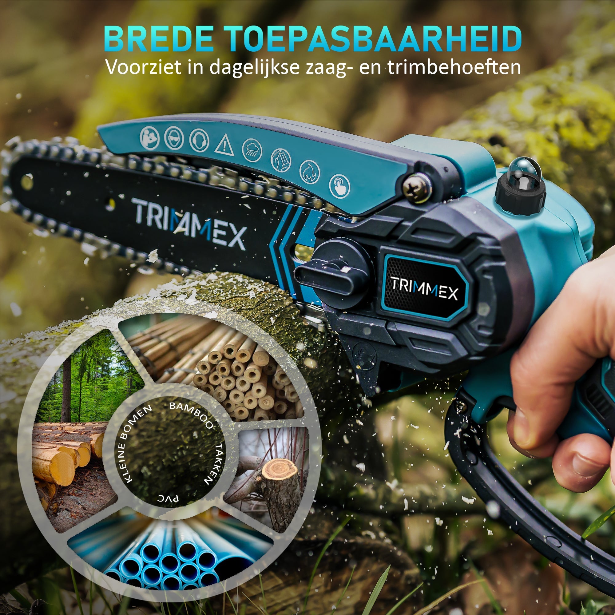 Trimmex® Mini chargeur de batterie + télescopique Snoeisteel - Comprend un chargeur de batterie et deux batteries puissantes (2x4,0 Ah)