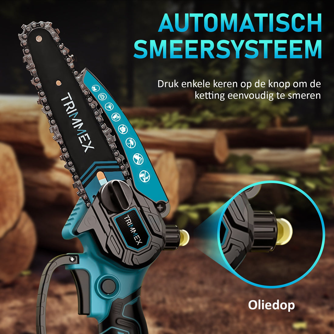 Trimmex® Mini chargeur de batterie + télescopique Snoeisteel - Comprend un chargeur de batterie et deux batteries puissantes (2x4,0 Ah)